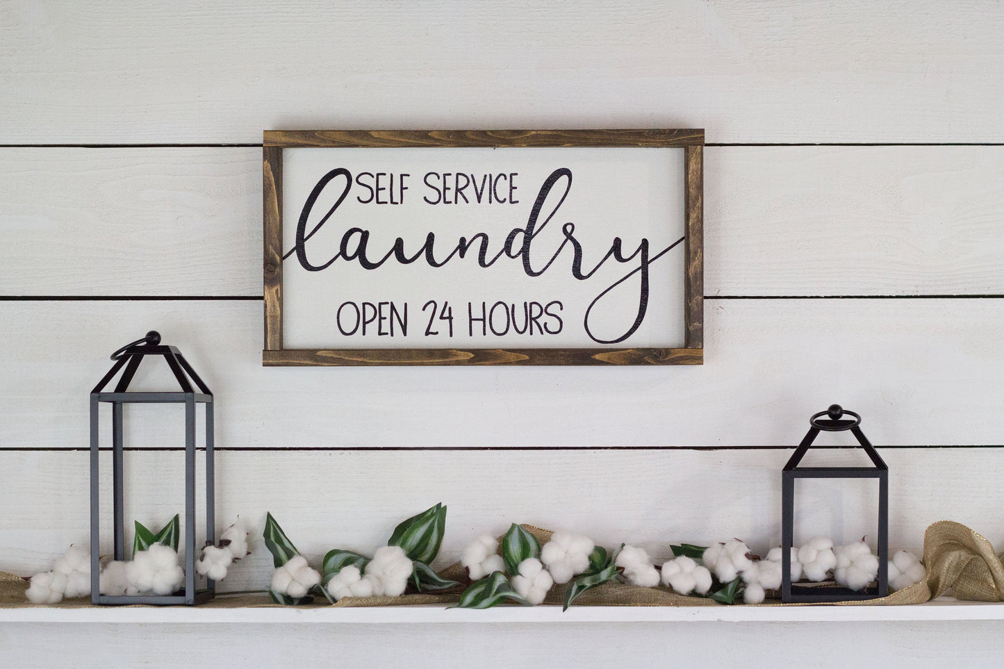 Self Service Laundry Open 24 Hours Wood Sign Handmade