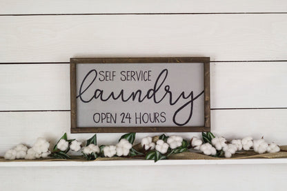 Self Service Laundry Open 24 Hours Wood Sign Handmade