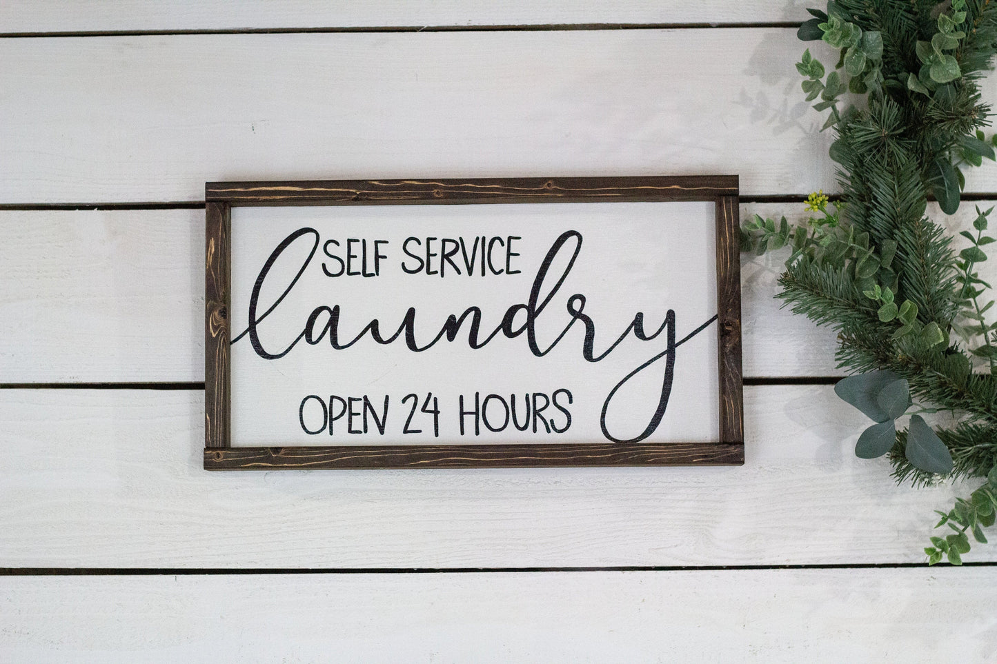 Self Service Laundry Open 24 Hours Wood Sign Handmade