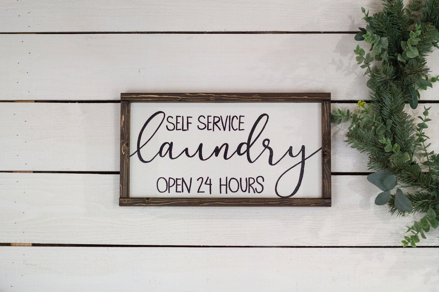 Self Service Laundry Open 24 Hours Wood Sign Handmade