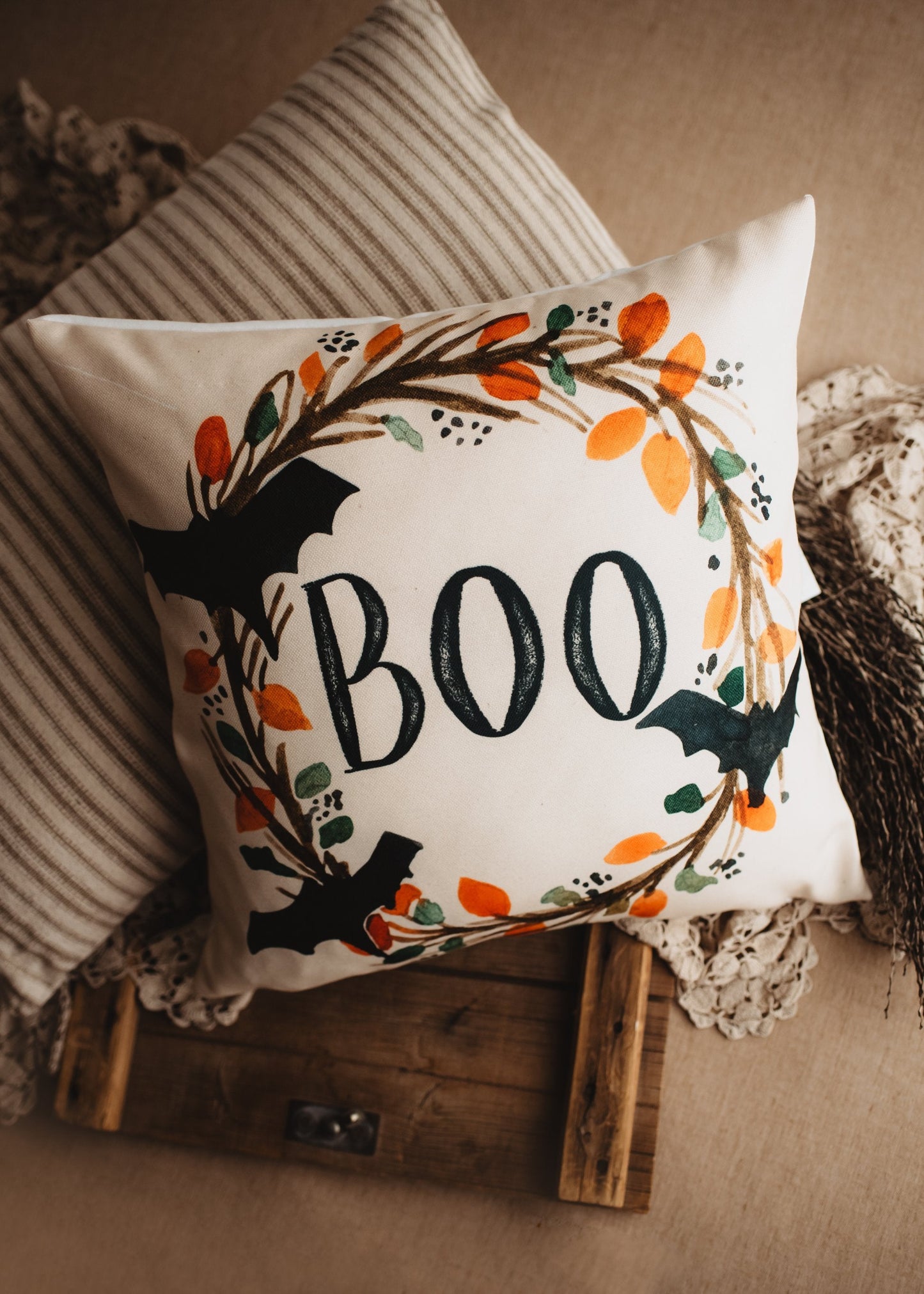 Boo Halloween Wreath Pillow Cover | Fall Decor | Farmhouse Pillows