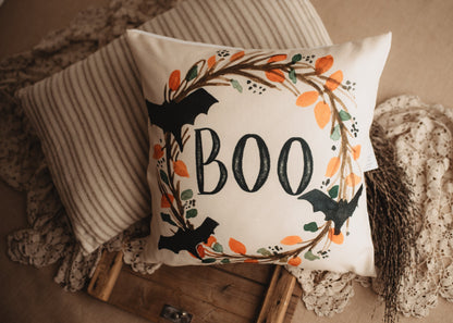 Boo Halloween Wreath Pillow Cover | Fall Decor | Farmhouse Pillows