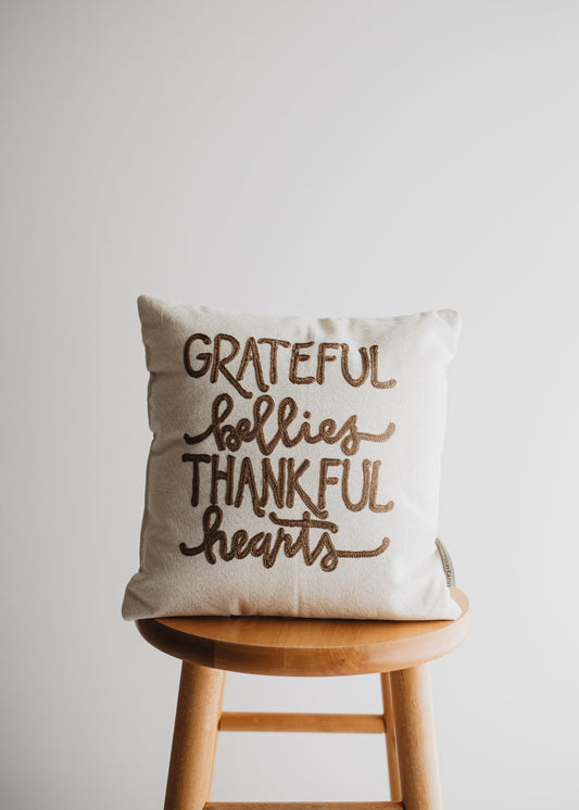 Grateful Bellies Thankful Hearts Pillow | Thanksgiving Decor