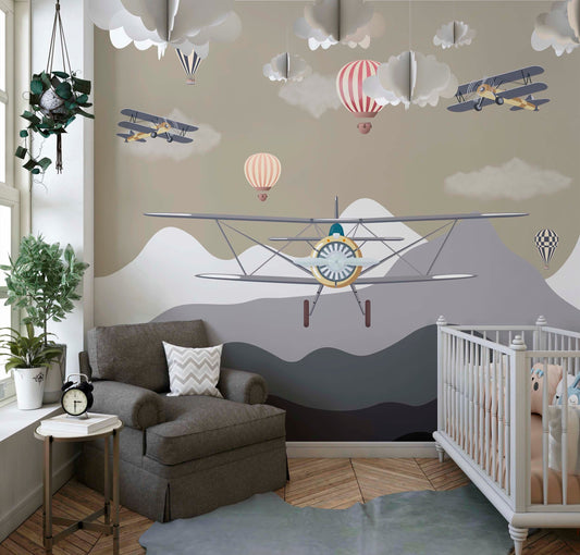 Retro Air Transport Wall Mural for Kids Room Decor