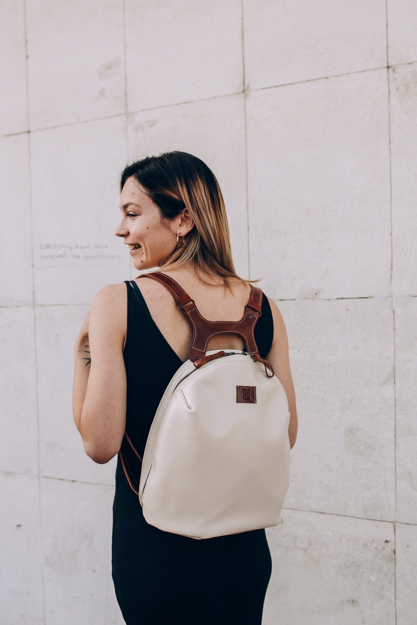 Leather Bag Backpack with Straps for Women in Black