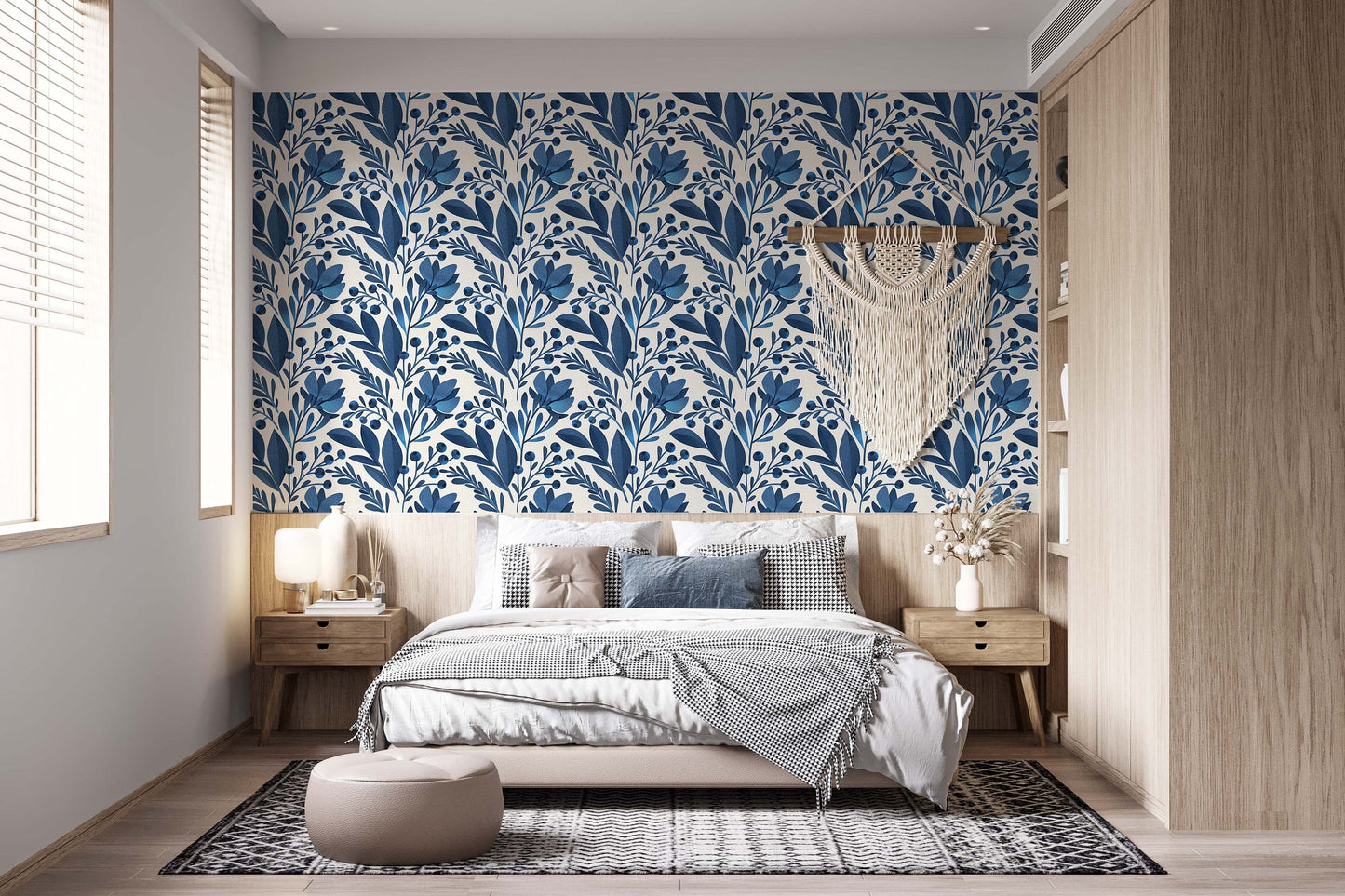 Dark Blue Floral Wallpaper for Elegant Home Decor