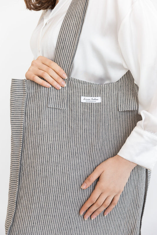 Striped Dark Grey Linen Weekender Bag for Every Occasion