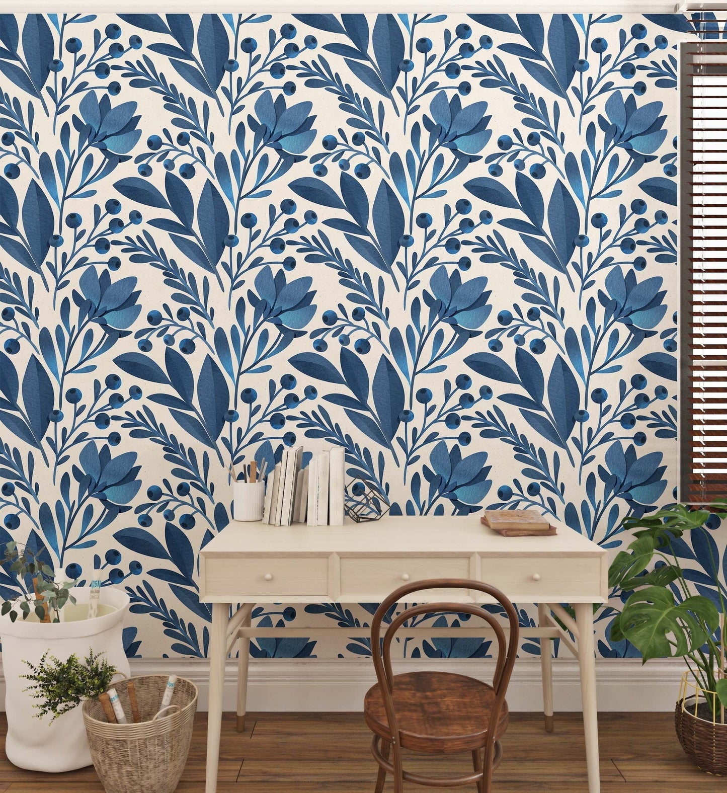 Dark Blue Floral Wallpaper for Elegant Home Decor