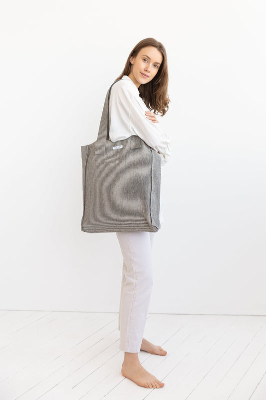 Striped Dark Grey Linen Weekender Bag for Every Occasion