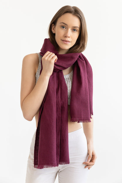 Dark Plum Linen Scarf - Soft, Stylish, Versatile Accessory