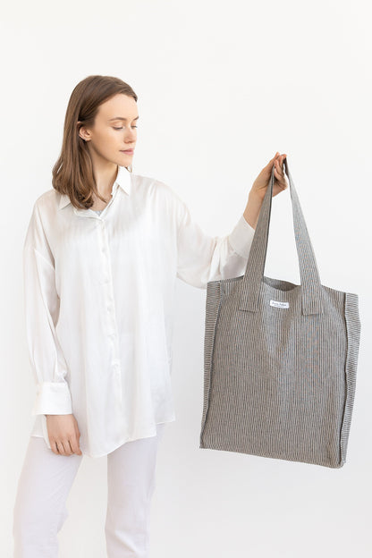 Striped Dark Grey Linen Weekender Bag for Every Occasion