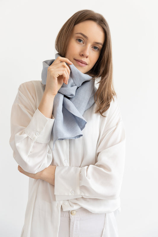 Ice Blue Linen Scarf - Soft, Stylish, Versatile Accessory