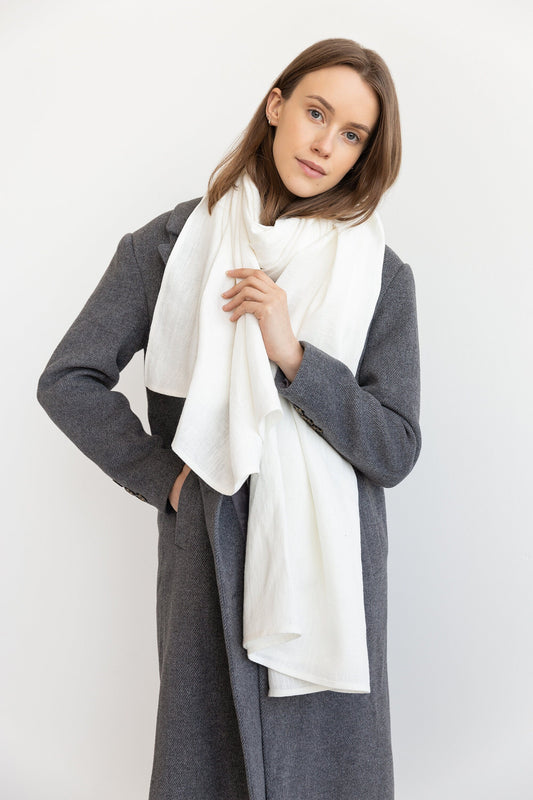 White Linen Scarf - Soft, Stylish Unisex Accessory