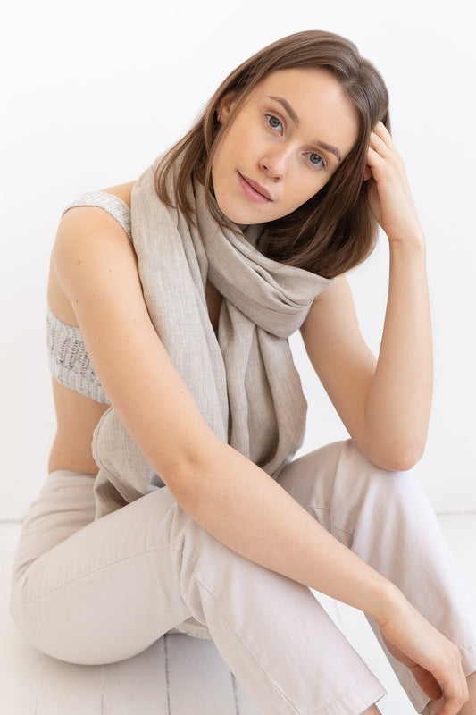 Natural Light Linen Scarf - Elegant Handmade Accessory