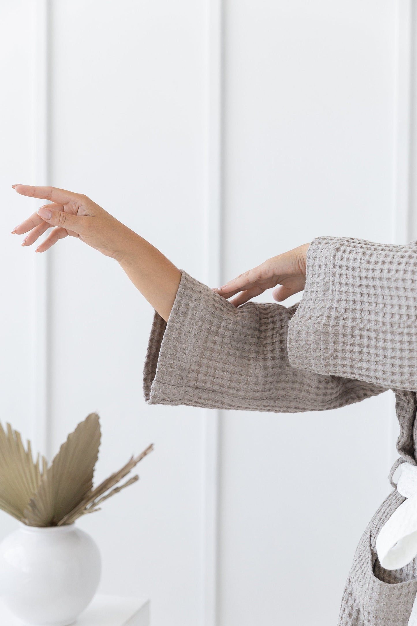 Natural and White Linen Waffle Robe Two Tones for Comfort