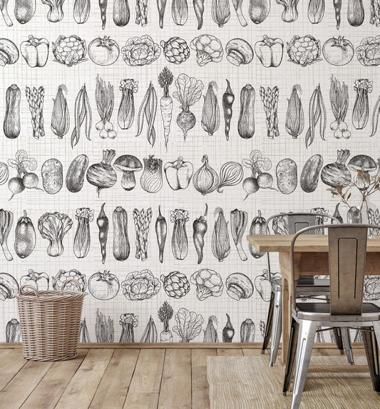 Vintage French Vegetables Wallpaper for Charming Kitchens