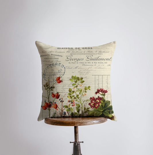 Botanical Floral Vintage Garden Pillow Cover for Farmhouse Decor