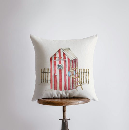 Beach Hut Watercolor Throw Pillow for Coastal Home Decor