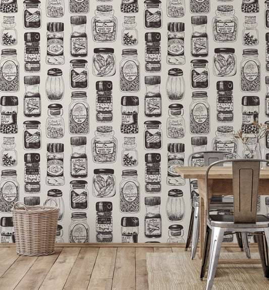 Kitchen Vintage Spice Rack Wallpaper for Charming Decor