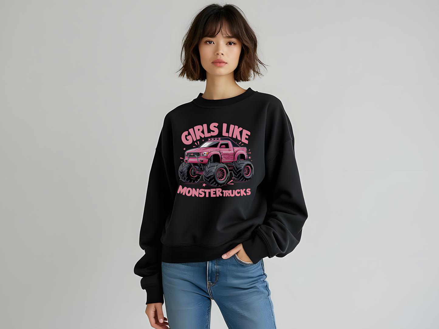 Korea -  Girls like monster trucks Unisex Heavy Blend™ Crewneck Sweatshirt  - StyleMZ