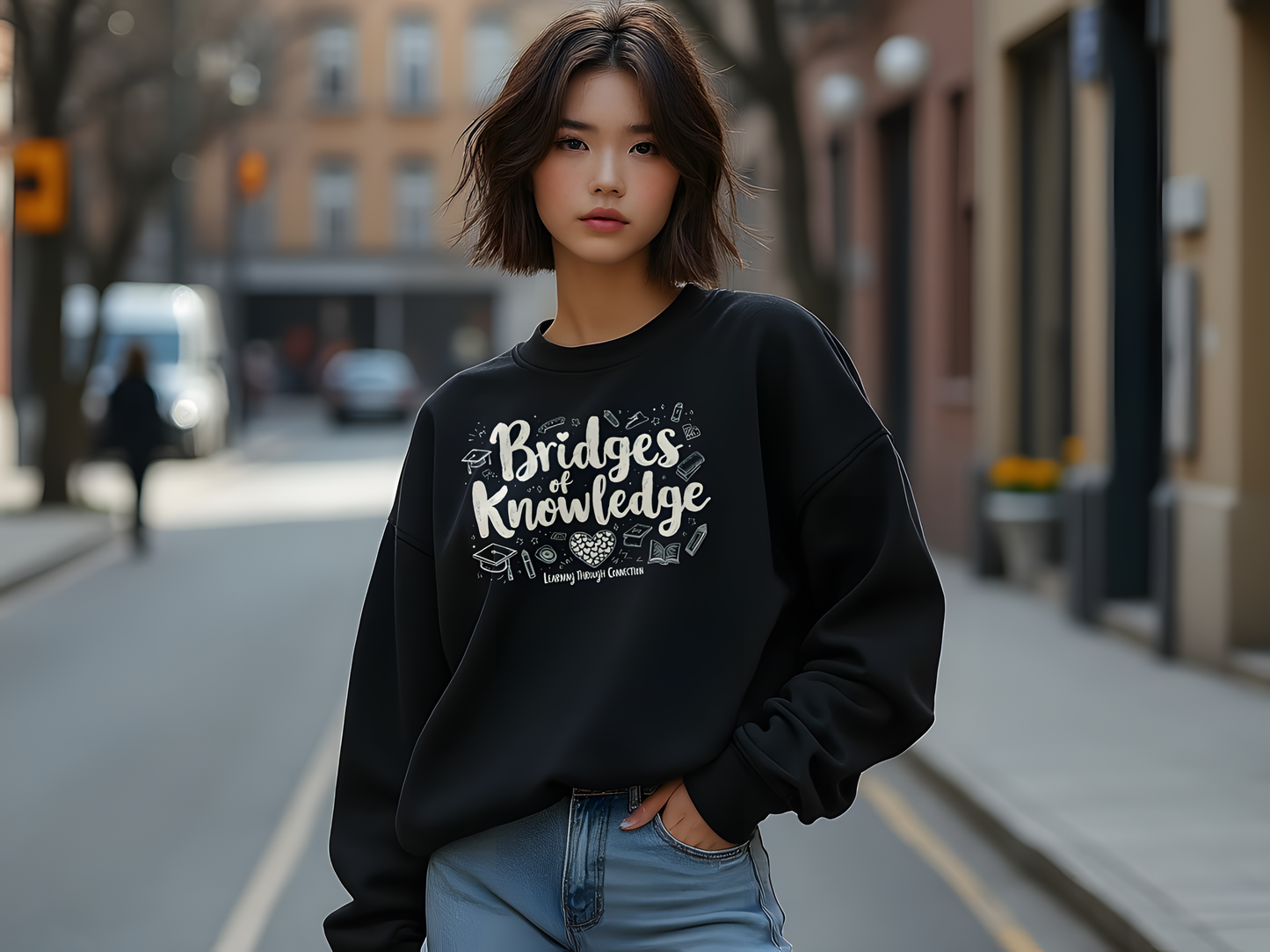 Bridges of Knowledge Unisex Cotton-Polyester Sweatshirt - Stylish, Comfortable, and Printed in the USA by Korean Designers - StyleMZ