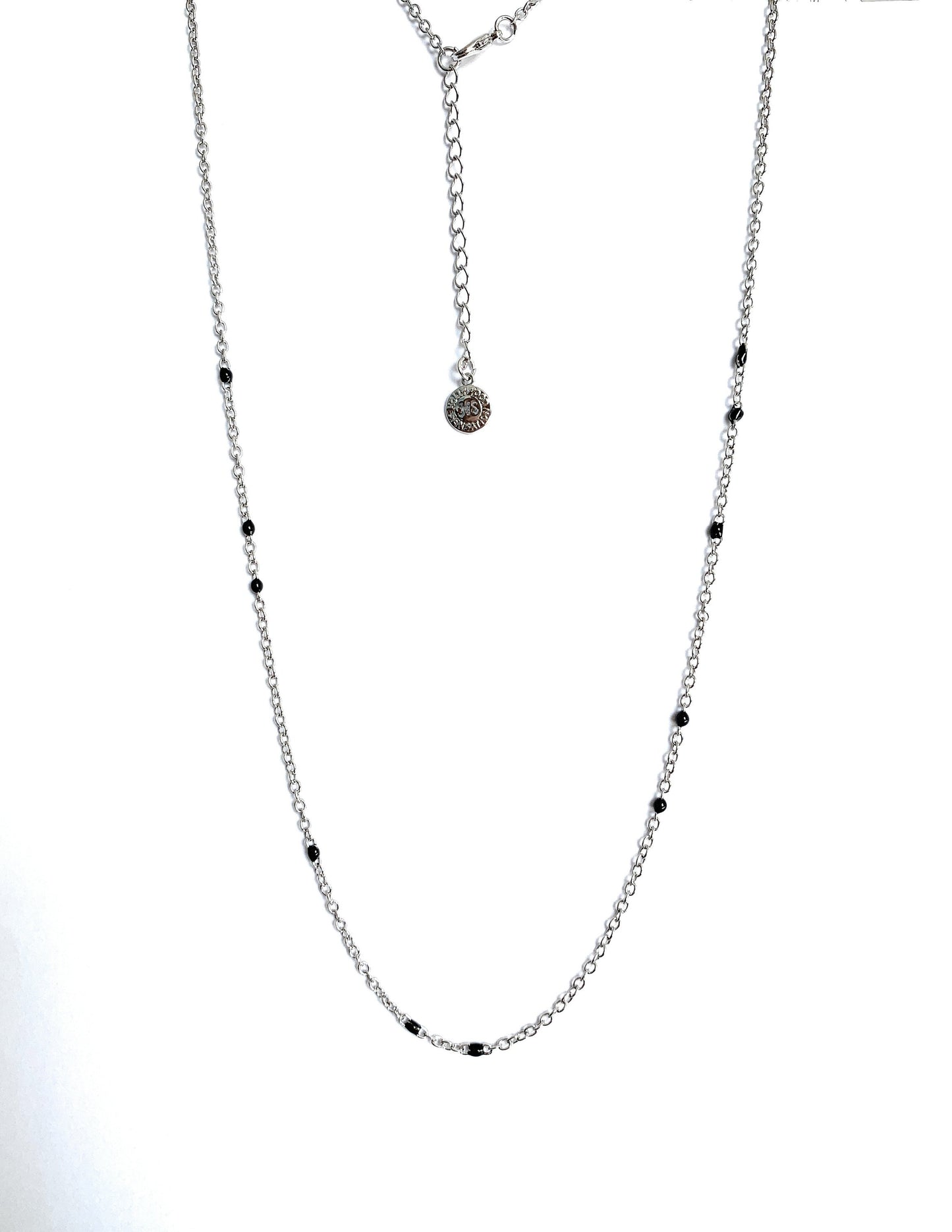 Dainty Black Onyx Beaded Link Necklace with Gold Chain