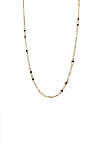 Dainty Black Onyx Beaded Link Necklace with Gold Chain