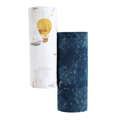 Organic Swaddle Set - Fly Me To The Moon Starry Night Hot Air