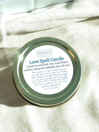 Love Spell Intention Candle with Rose Quartz and Essential Oils