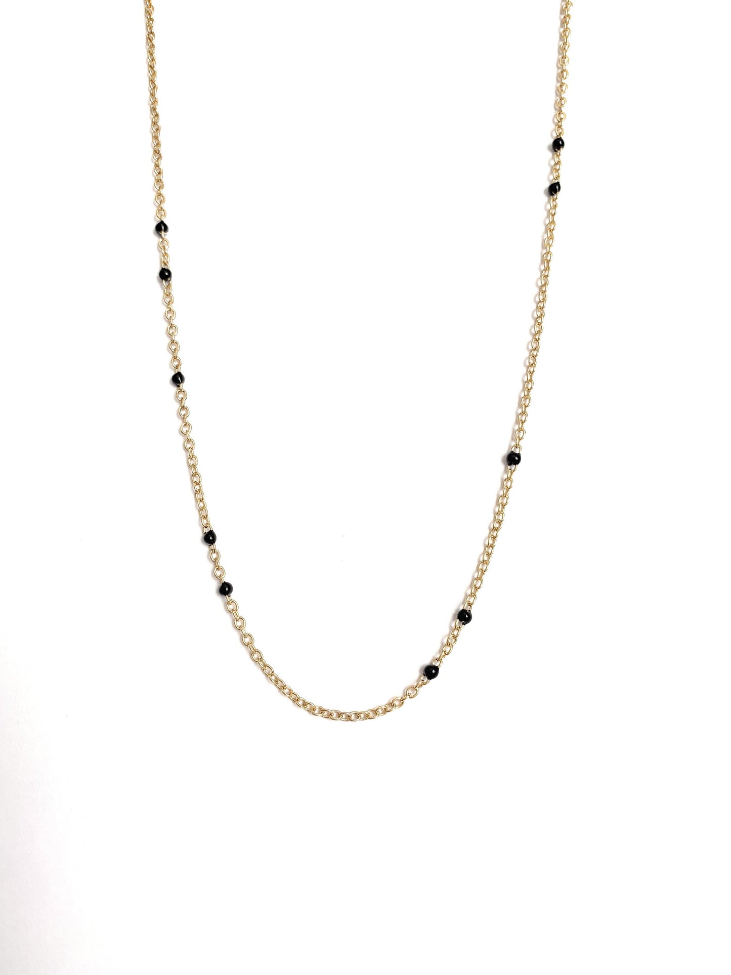 Dainty Black Onyx Beaded Link Necklace with Gold Chain