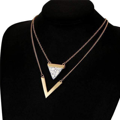 Marble Chevron Double Layer Necklace with Triangle Pendant