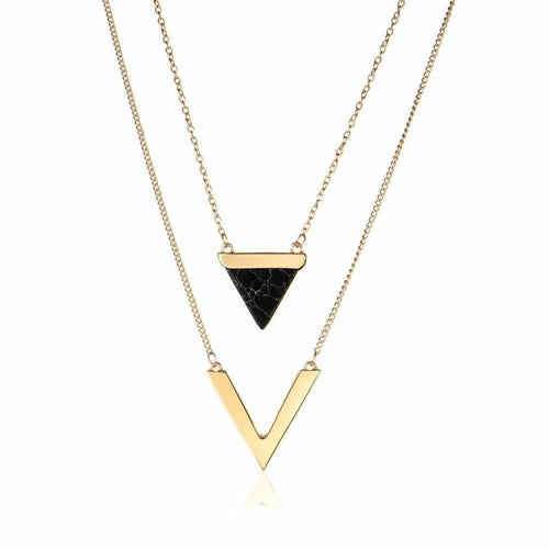 Marble Chevron Double Layer Necklace with Triangle Pendant