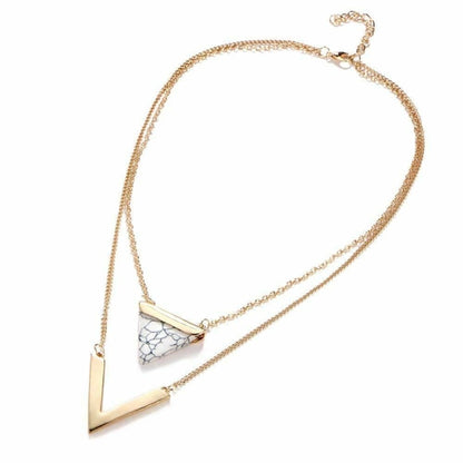 Marble Chevron Double Layer Necklace with Triangle Pendant