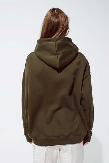 Khaki Color Hoodie With Embroidered Cest La Vie Text Style