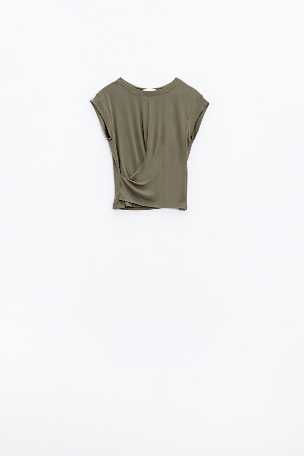 Khaki Short-Sleeved Top Crossed at the Bottom Front for Style