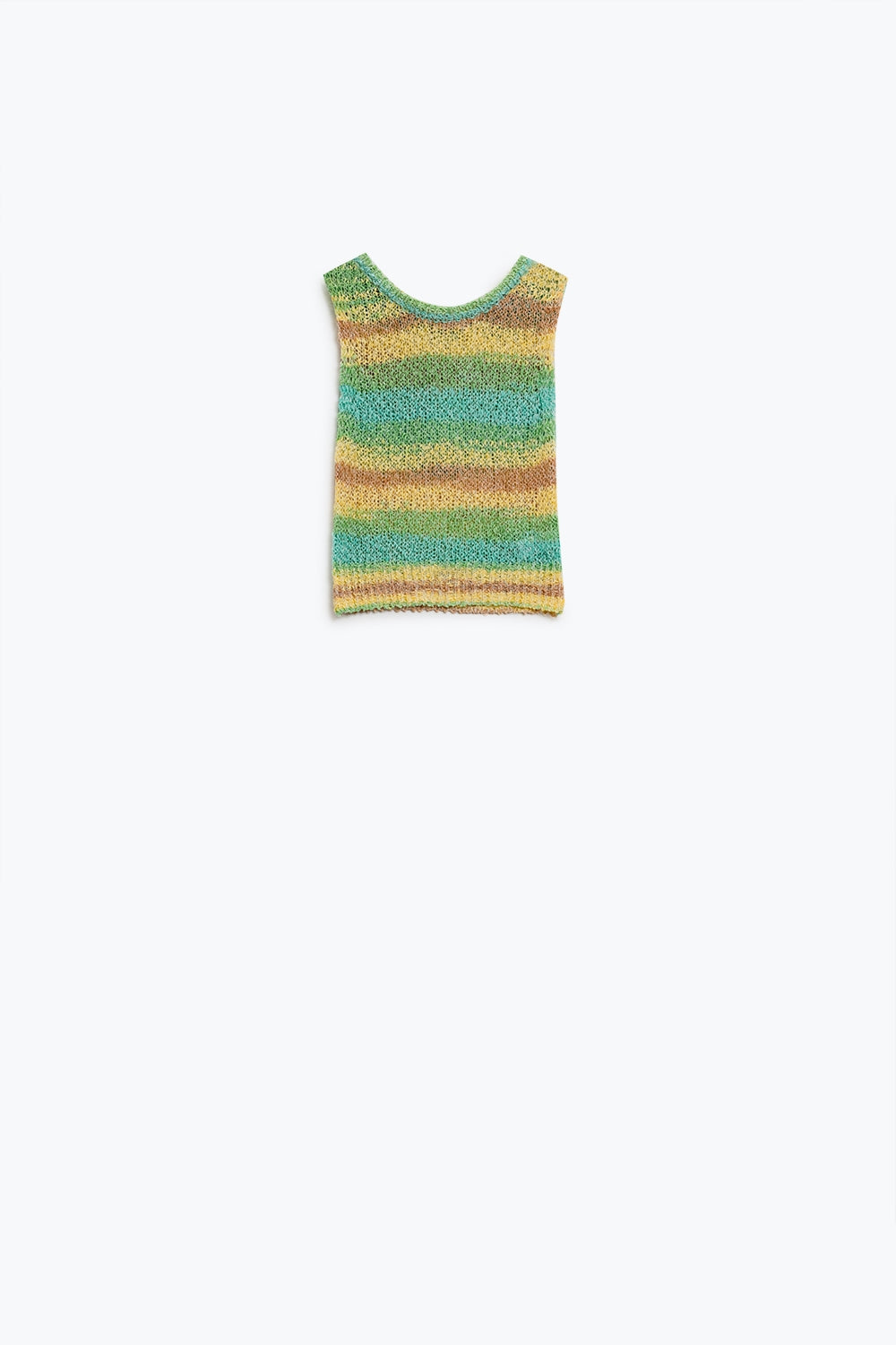 Knitted Multicolor Sleeveless Sweater With Stripes and Crew Neckline