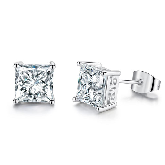 Princess Cut Stud Earrings Cubic Zirconia 2-Carat Shine