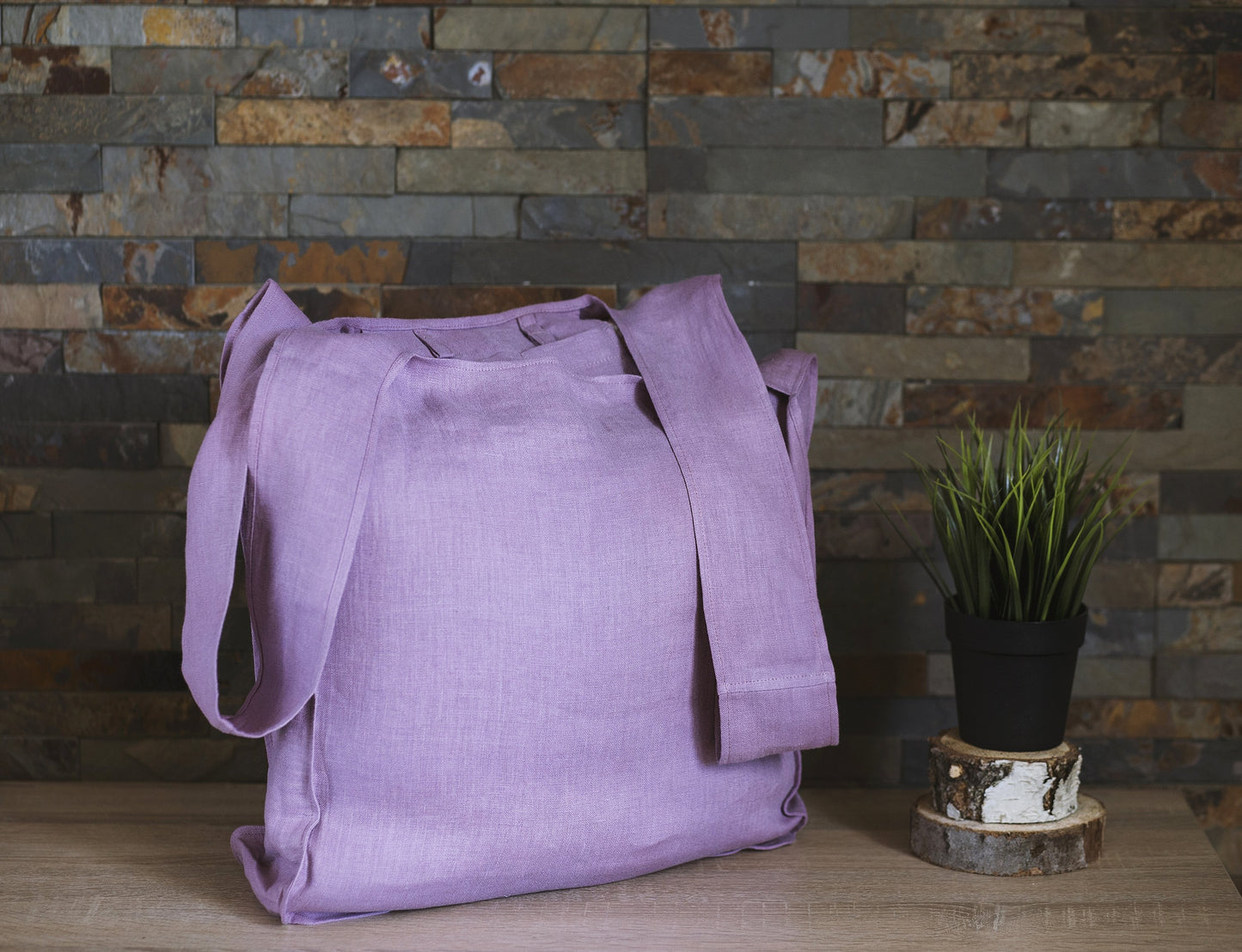 Black Linen Tote Bag With Inside Pocket and Wide Handles