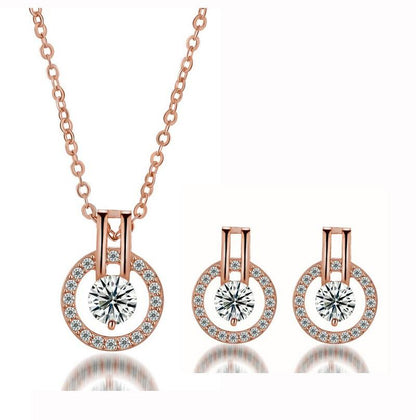 Cubic Zirconia Necklace and Earring Set in Gold or Silver