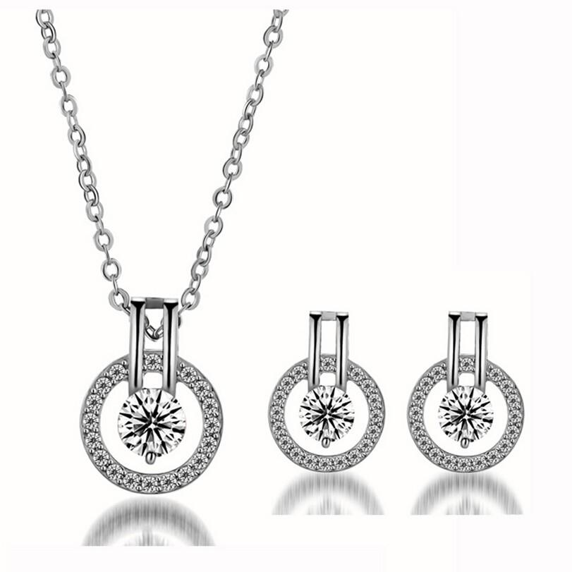 Cubic Zirconia Necklace and Earring Set in Gold or Silver