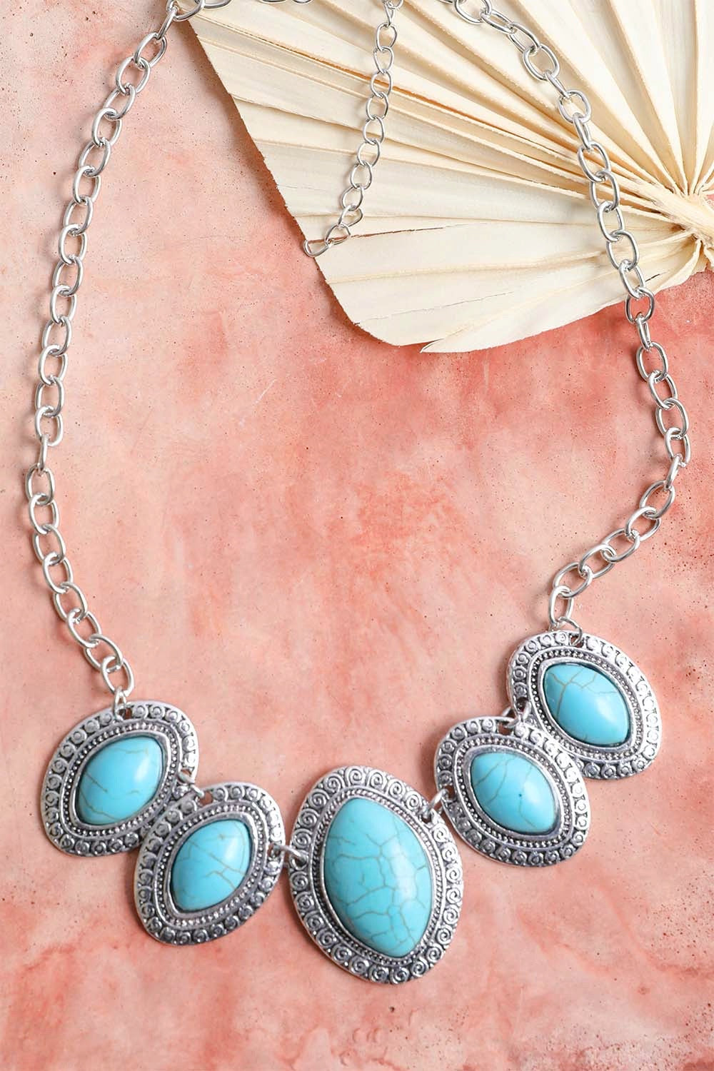 Leaflet Turquoise Necklace with Unique Hand-Cut Stones