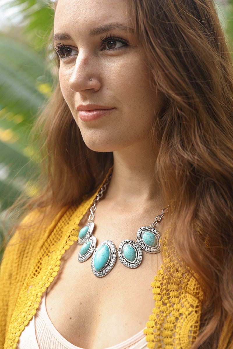 Leaflet Turquoise Necklace with Unique Hand-Cut Stones