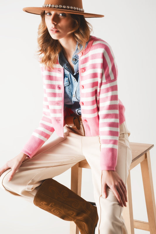 Lightweight Stripe Cardigan in Pink for Cozy Chic Style