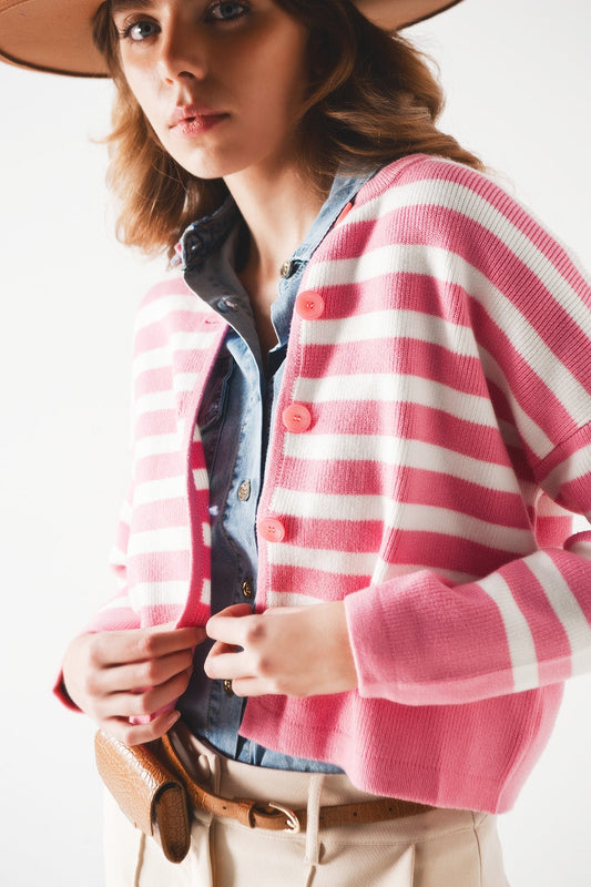 Lightweight Stripe Cardigan in Pink for Cozy Chic Style