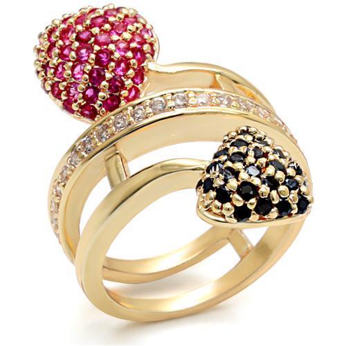 LO1490 Imitation Gold Brass Ring with Ruby Synthetic Stone