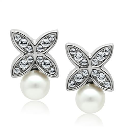 LO1987 Rhodium White Metal Earrings with White Pearl