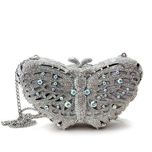 LO2366 Imitation Rhodium White Metal Clutch with Crystal