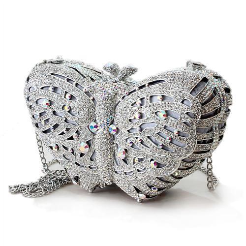 LO2366 Imitation Rhodium White Metal Clutch with Crystal