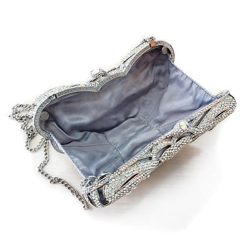 LO2366 Imitation Rhodium White Metal Clutch with Crystal