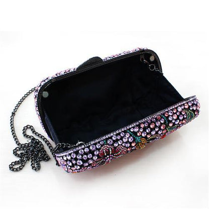 LO2374 Ruthenium White Metal Clutch with Crystal Accent